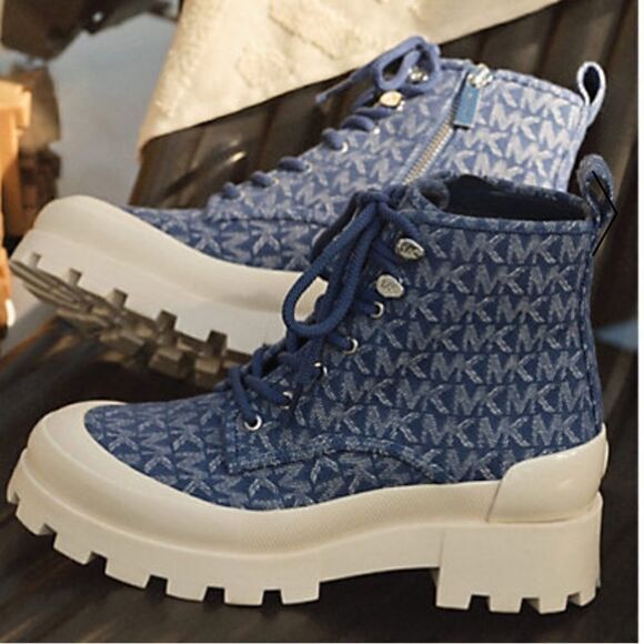 Michael Kors Denim Jacquard Combat Boots - Picture 9 of 10